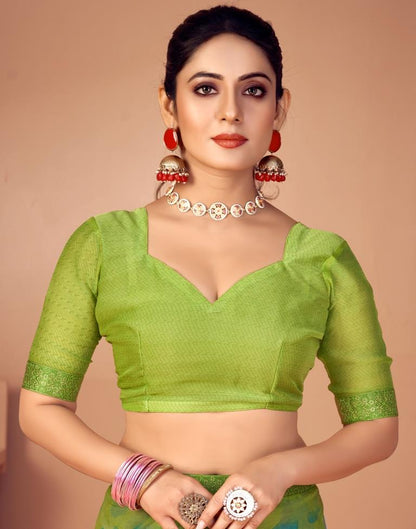 Parrot Green Chiffon Printed Saree