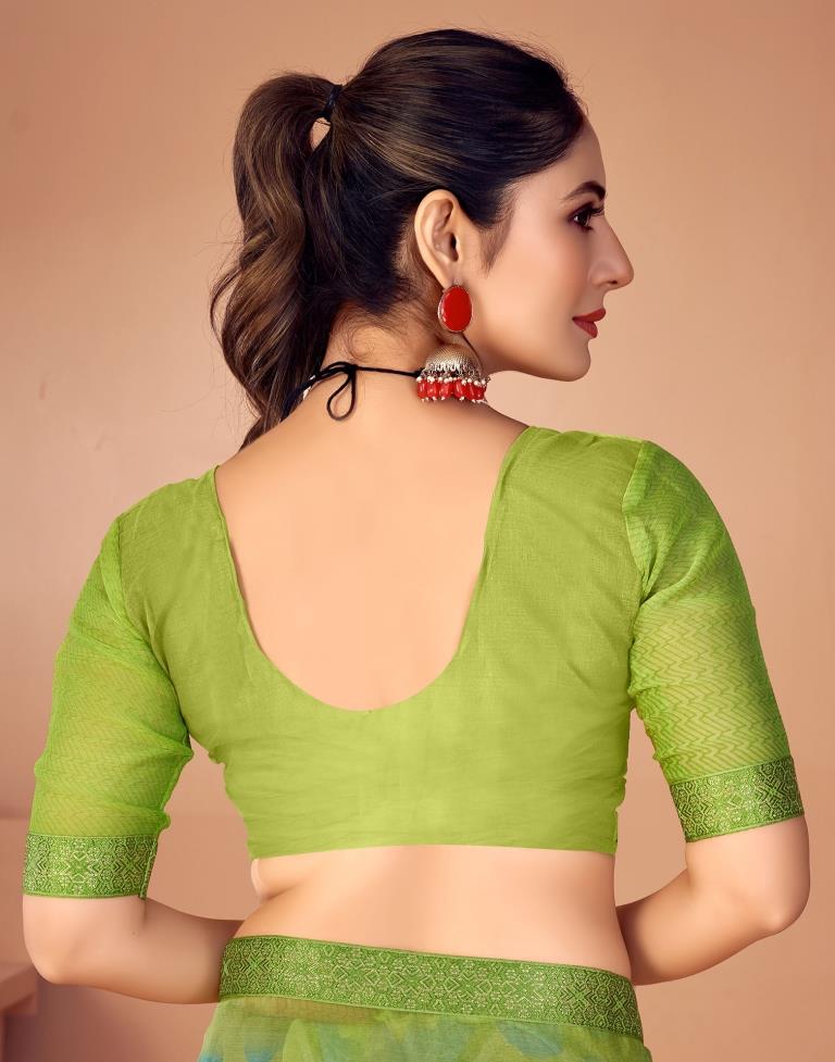 Parrot Green Chiffon Printed Saree