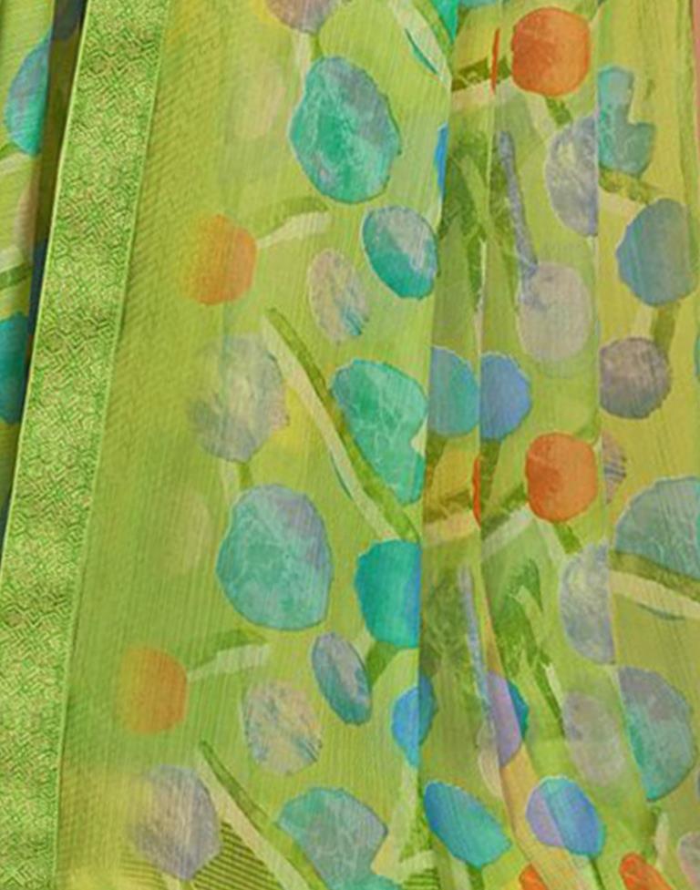 Parrot Green Chiffon Printed Saree