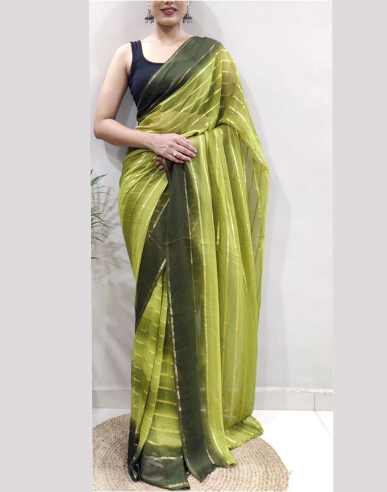 Ready to Wear Olive Green Georgette Printed Saree