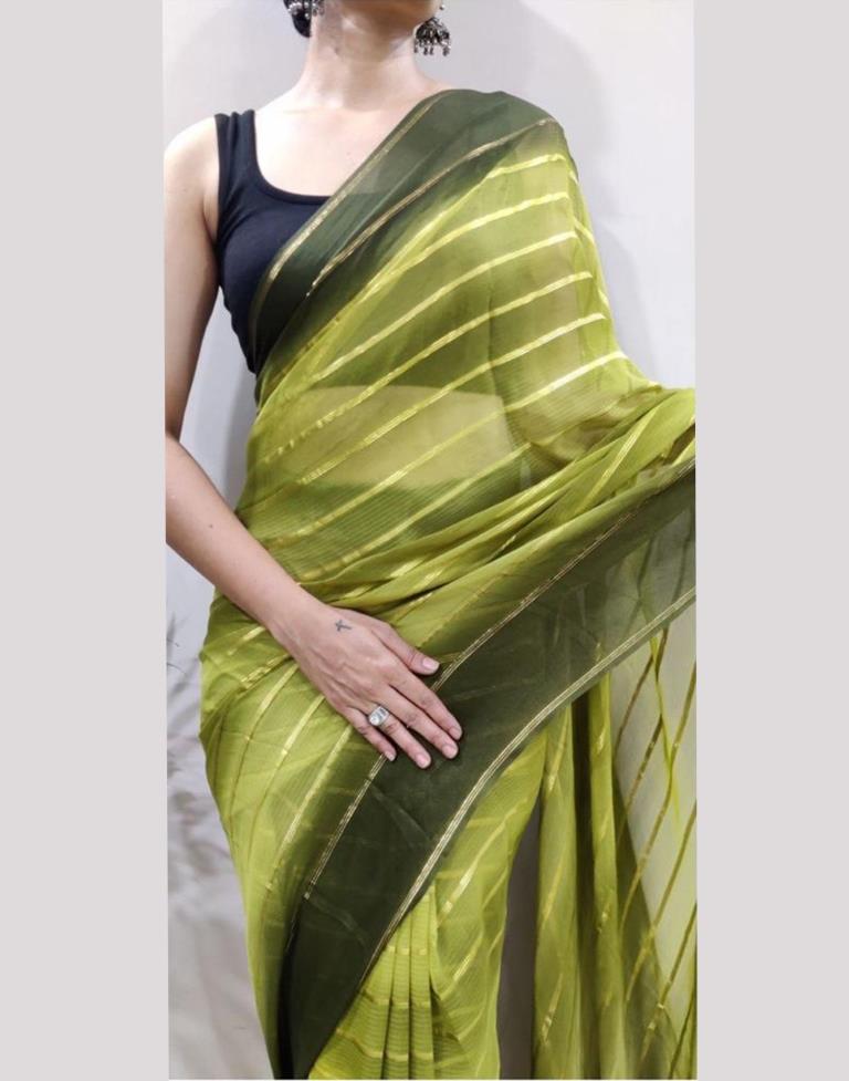 Ready to Wear Olive Green Georgette Printed Saree