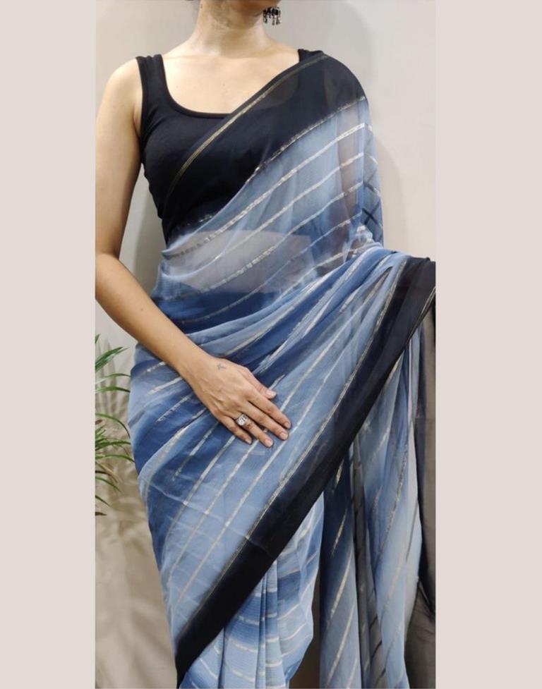 Ready to Wear Grey Georgette Printed Saree