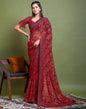 Red Chiffon Printed Saree