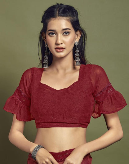 Red Chiffon Printed Saree