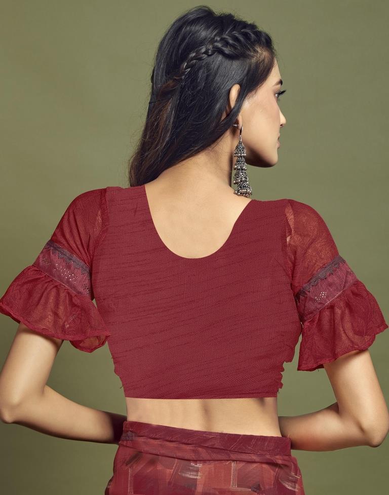 Red Chiffon Printed Saree