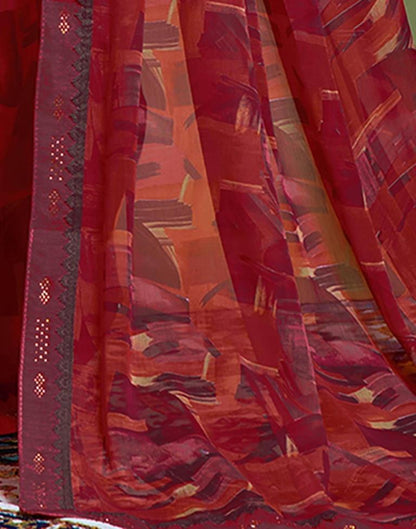 Red Chiffon Printed Saree