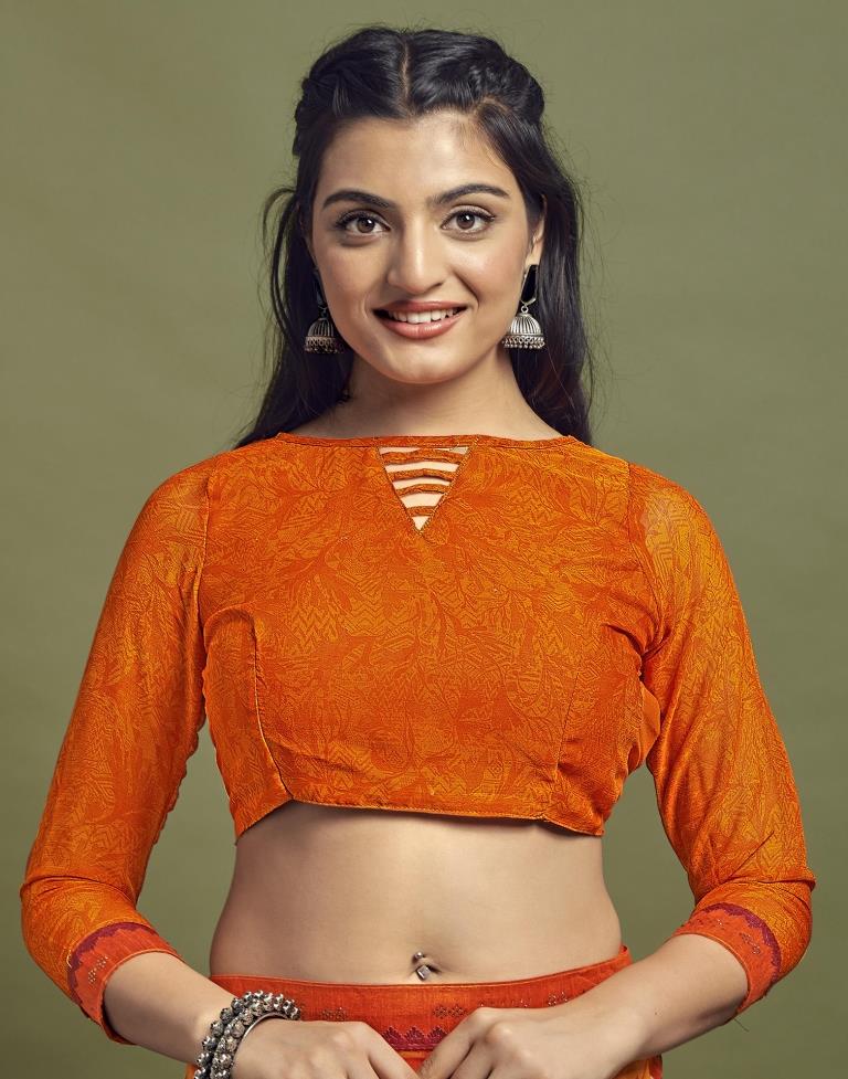 Orange Chiffon Printed Saree