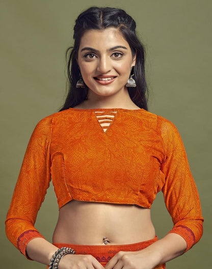 Orange Chiffon Printed Saree