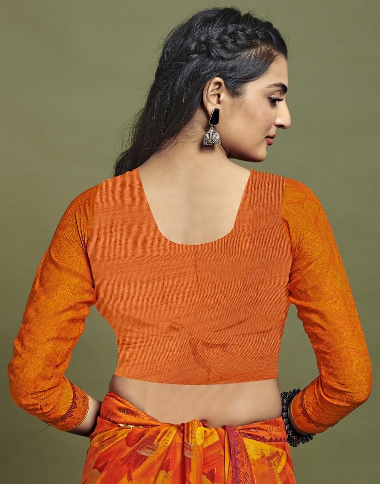 Orange Chiffon Printed Saree