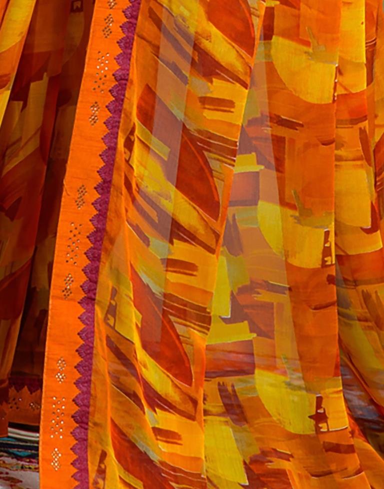 Orange Chiffon Printed Saree