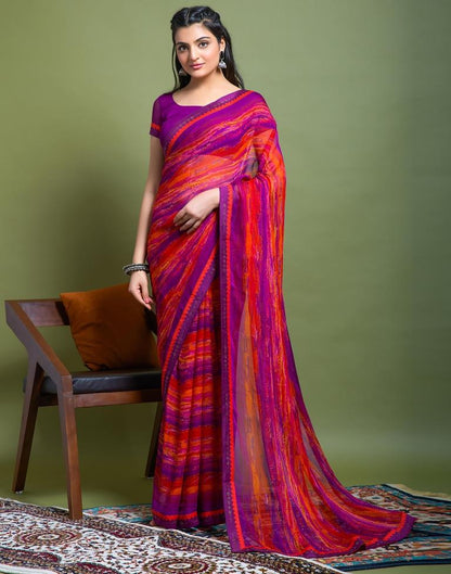 Violet Chiffon Printed Saree