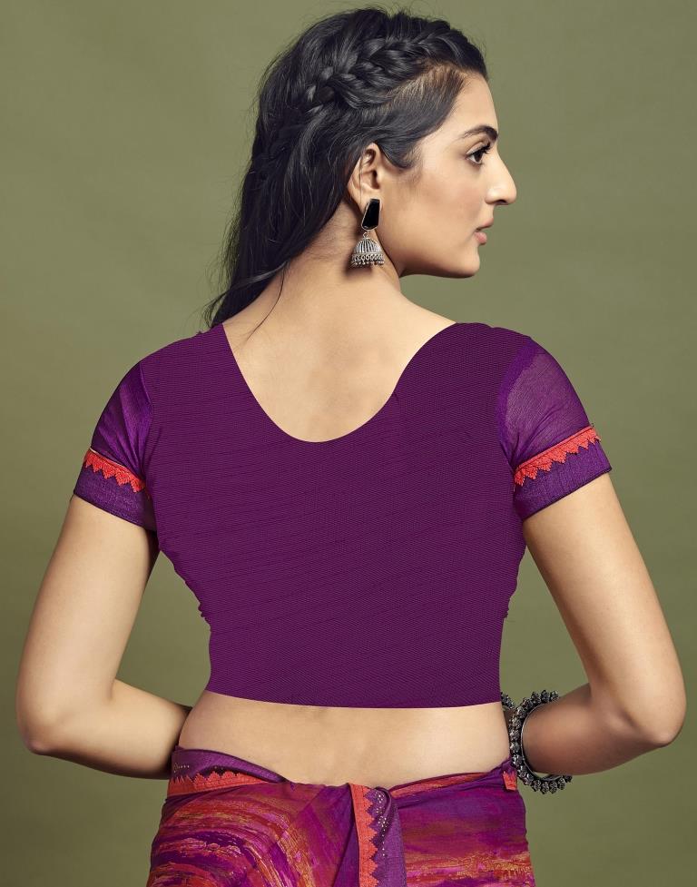 Violet Chiffon Printed Saree