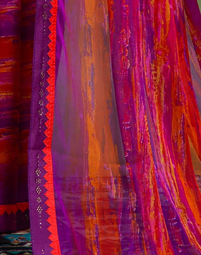 Violet Chiffon Printed Saree