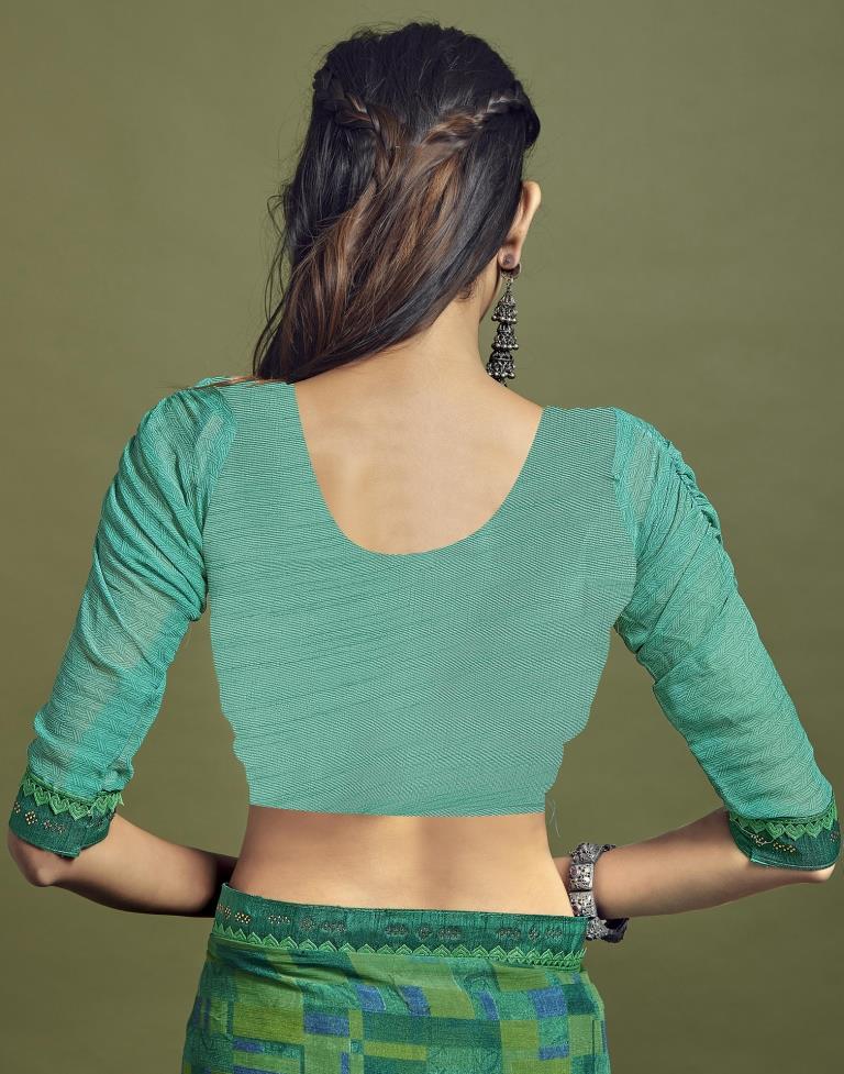 Parrot Green Chiffon Printed Saree