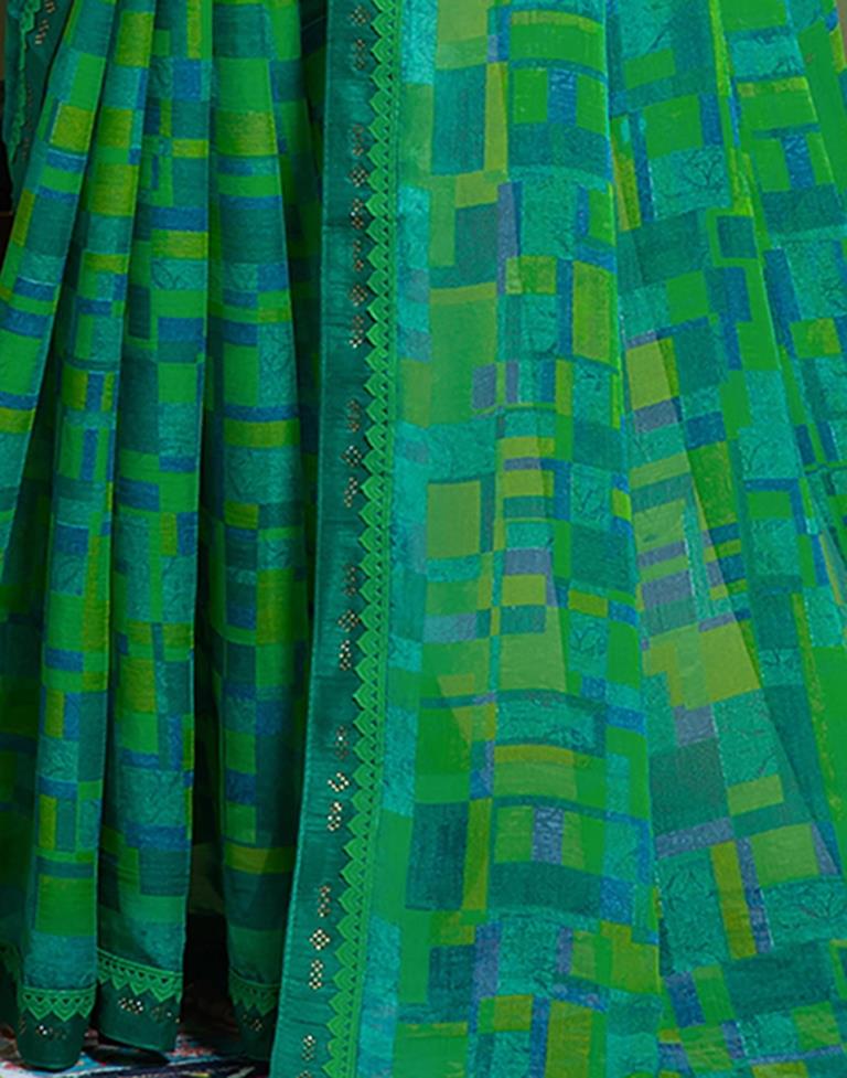 Parrot Green Chiffon Printed Saree