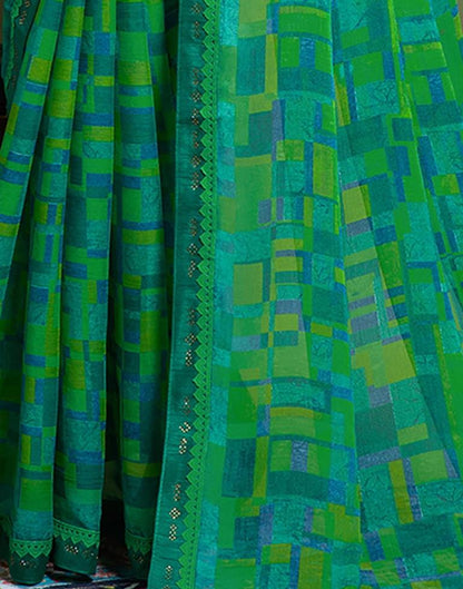 Parrot Green Chiffon Printed Saree