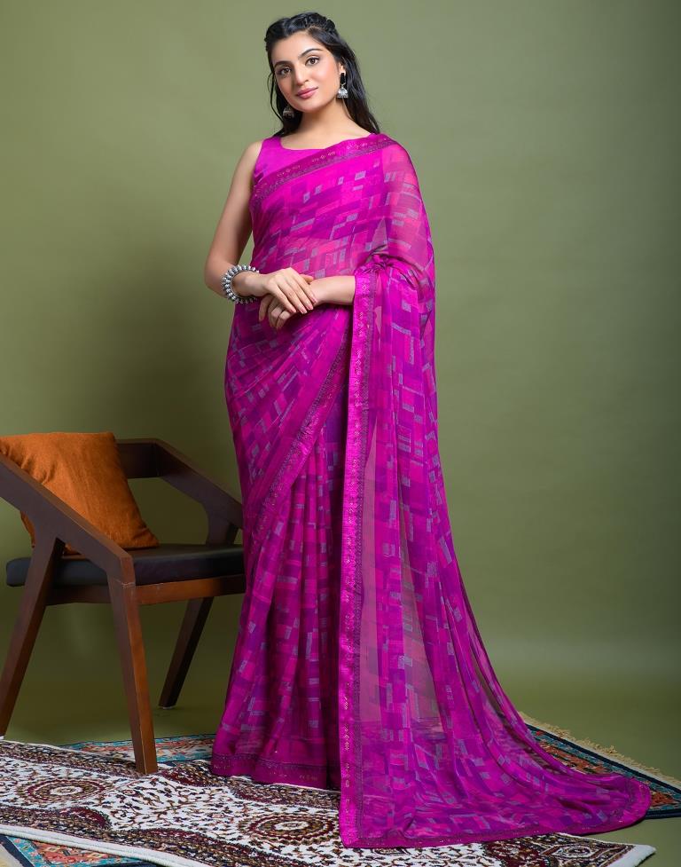 Purple Chiffon Printed Saree