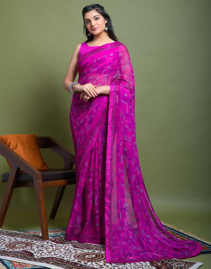 Purple Chiffon Printed Saree