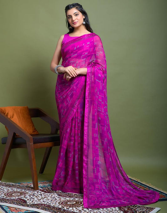 Purple Chiffon Printed Saree