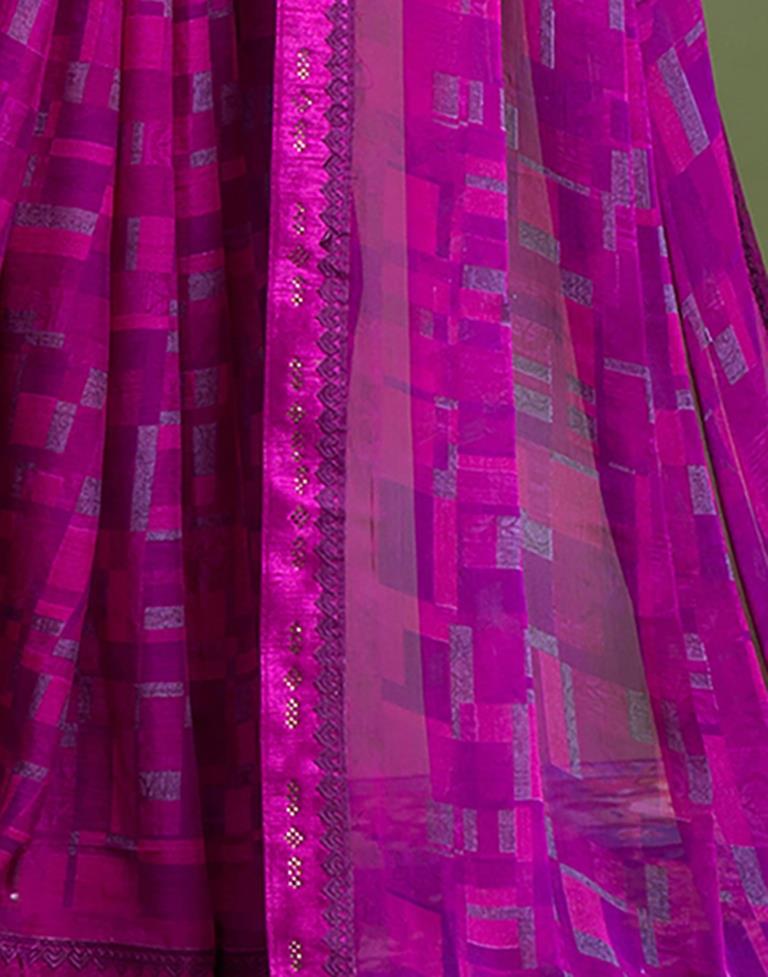 Purple Chiffon Printed Saree
