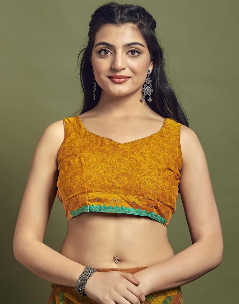 Turmeric Yellow Chiffon Printed Saree
