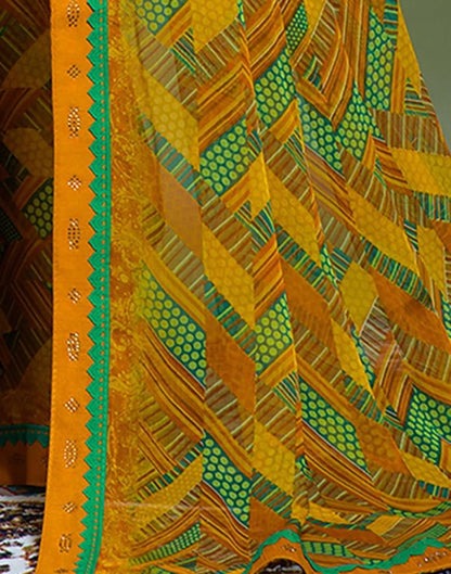 Turmeric Yellow Chiffon Printed Saree