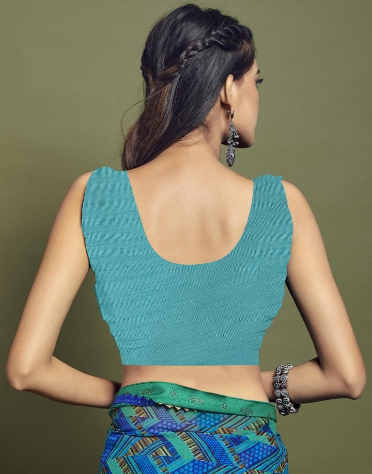 Peacock Blue Chiffon Printed Saree