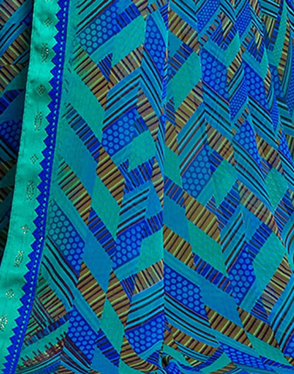 Peacock Blue Chiffon Printed Saree
