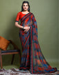 Red Chiffon Printed Saree