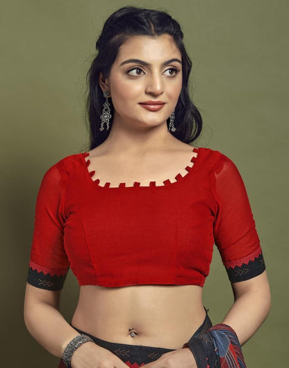 Red Chiffon Printed Saree