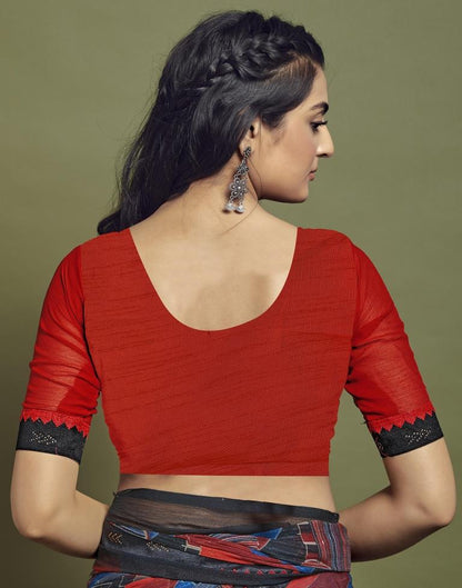 Red Chiffon Printed Saree