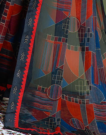 Red Chiffon Printed Saree