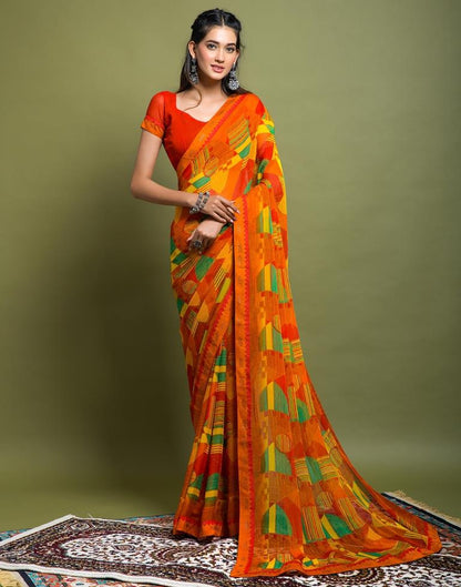 Multicoloured Chiffon Printed Saree