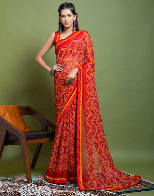 Multicoloured Chiffon Printed Saree