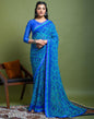 Blue Chiffon Printed Saree