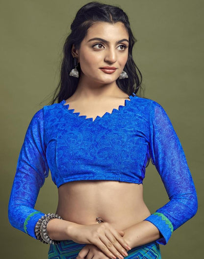 Blue Chiffon Printed Saree