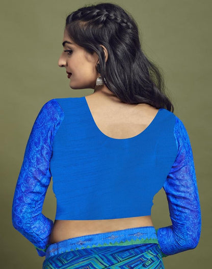 Blue Chiffon Printed Saree