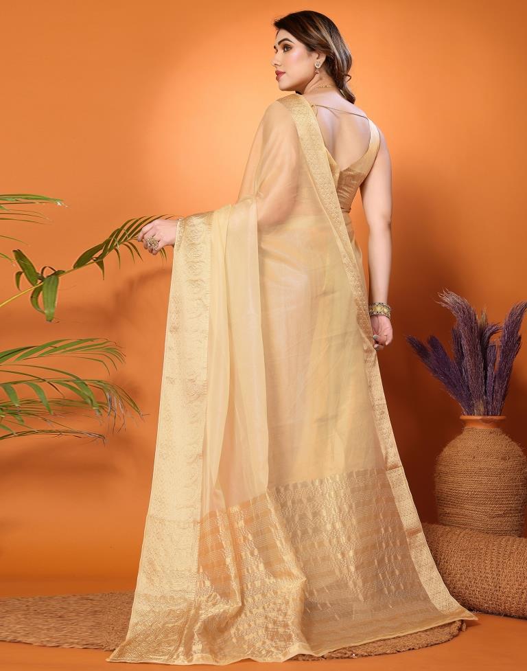 Beige Plain Organza Saree