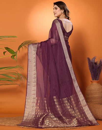 Wine Plain Organza Saree