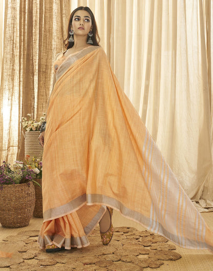 Light Orange Zari Cotton Plain Saree