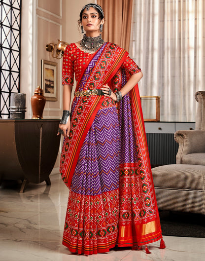 Purple And Red Patola Printed Saree