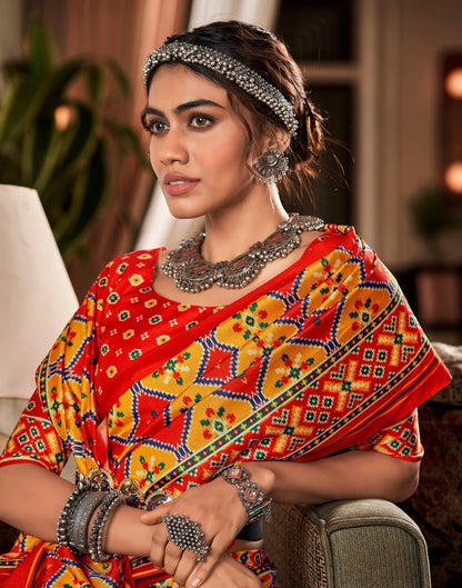 Multicoloured Printed Silk Saree