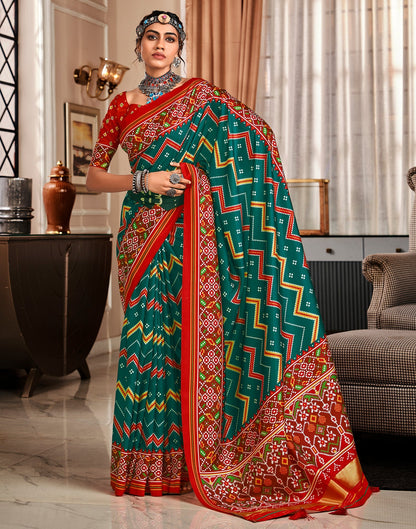 Green Printed Silk Saree