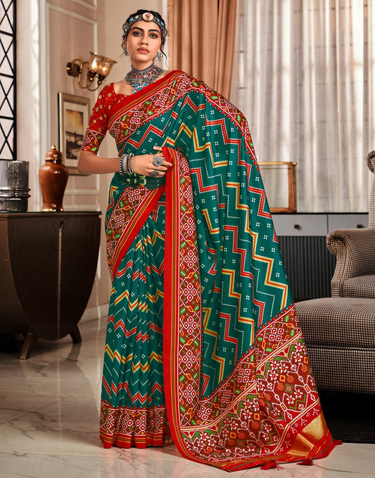 Green Printed Silk Saree