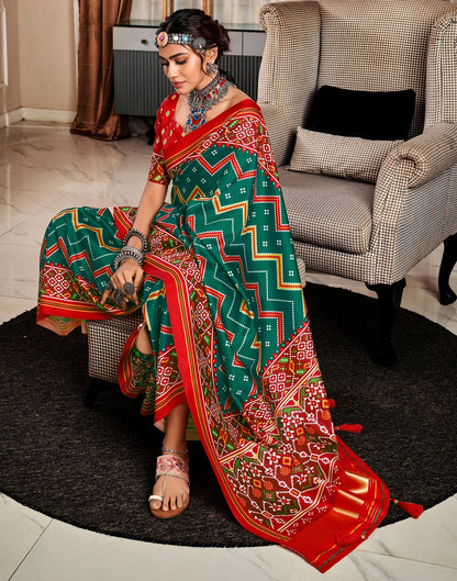 Green Printed Silk Saree