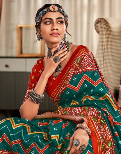 Green Printed Silk Saree