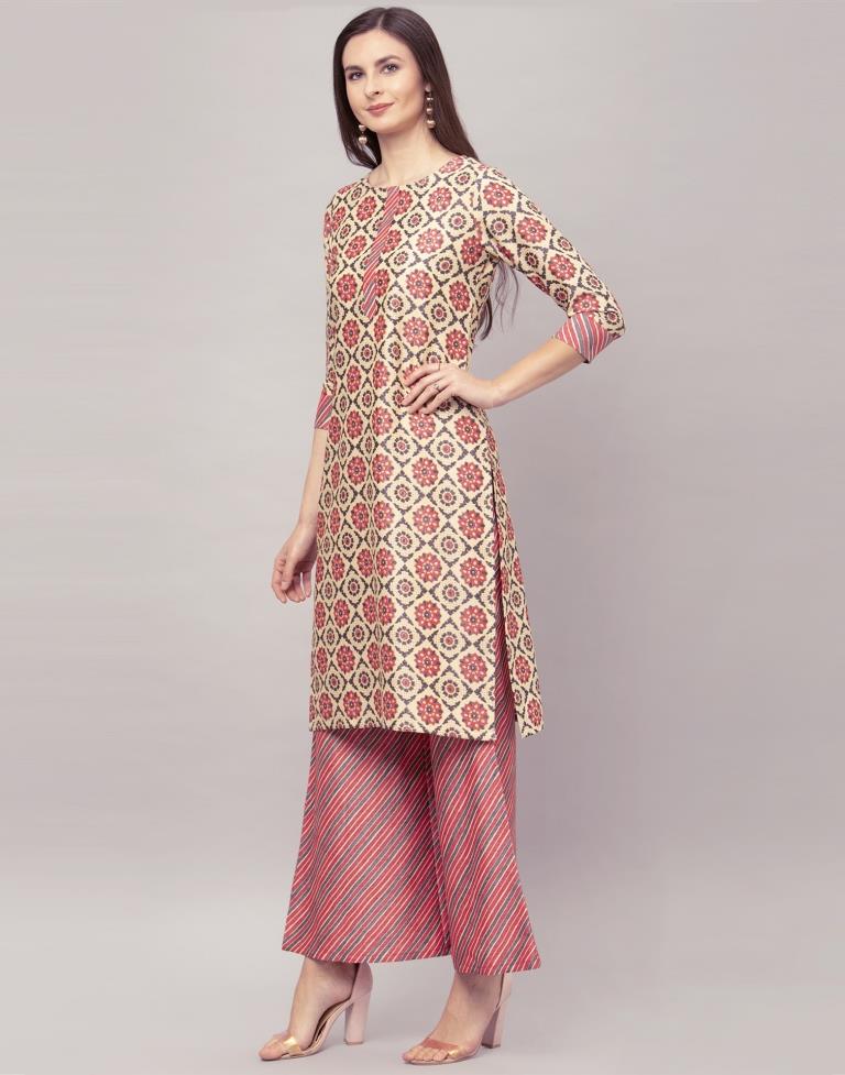 Pink Coloured Cotton Digital Printed Kurti With Palazzo | Leemboodi