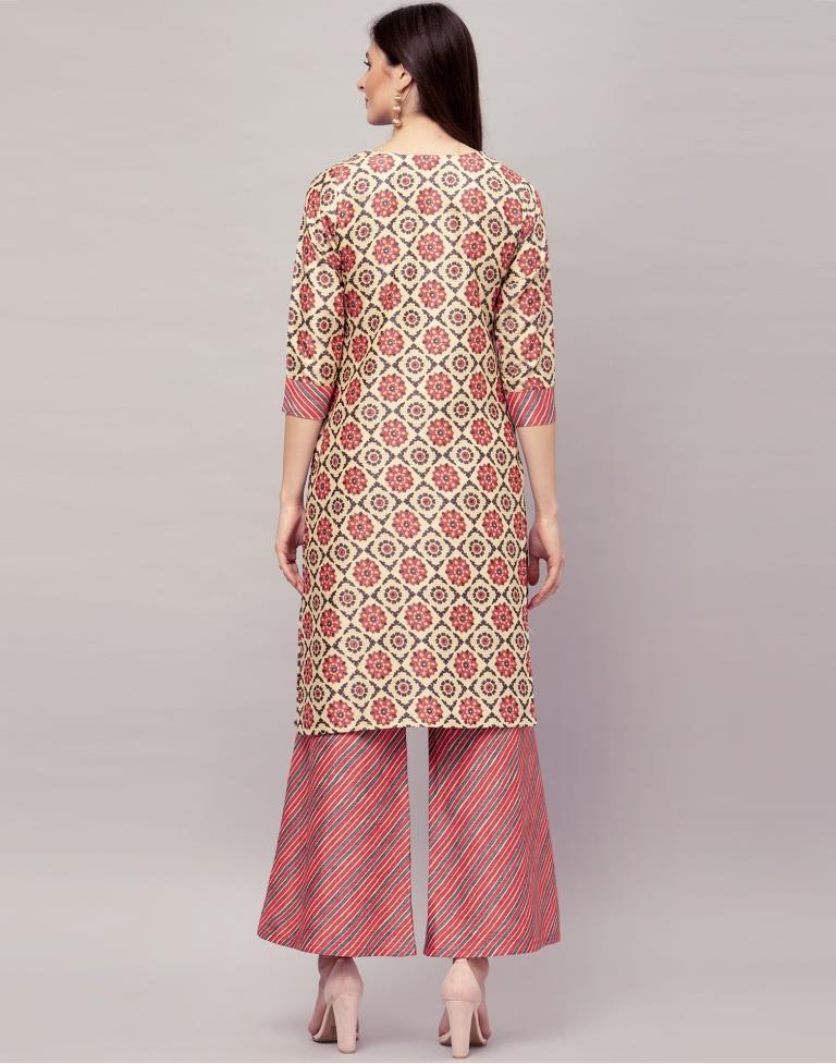 Pink Coloured Cotton Digital Printed Kurti With Palazzo | Leemboodi