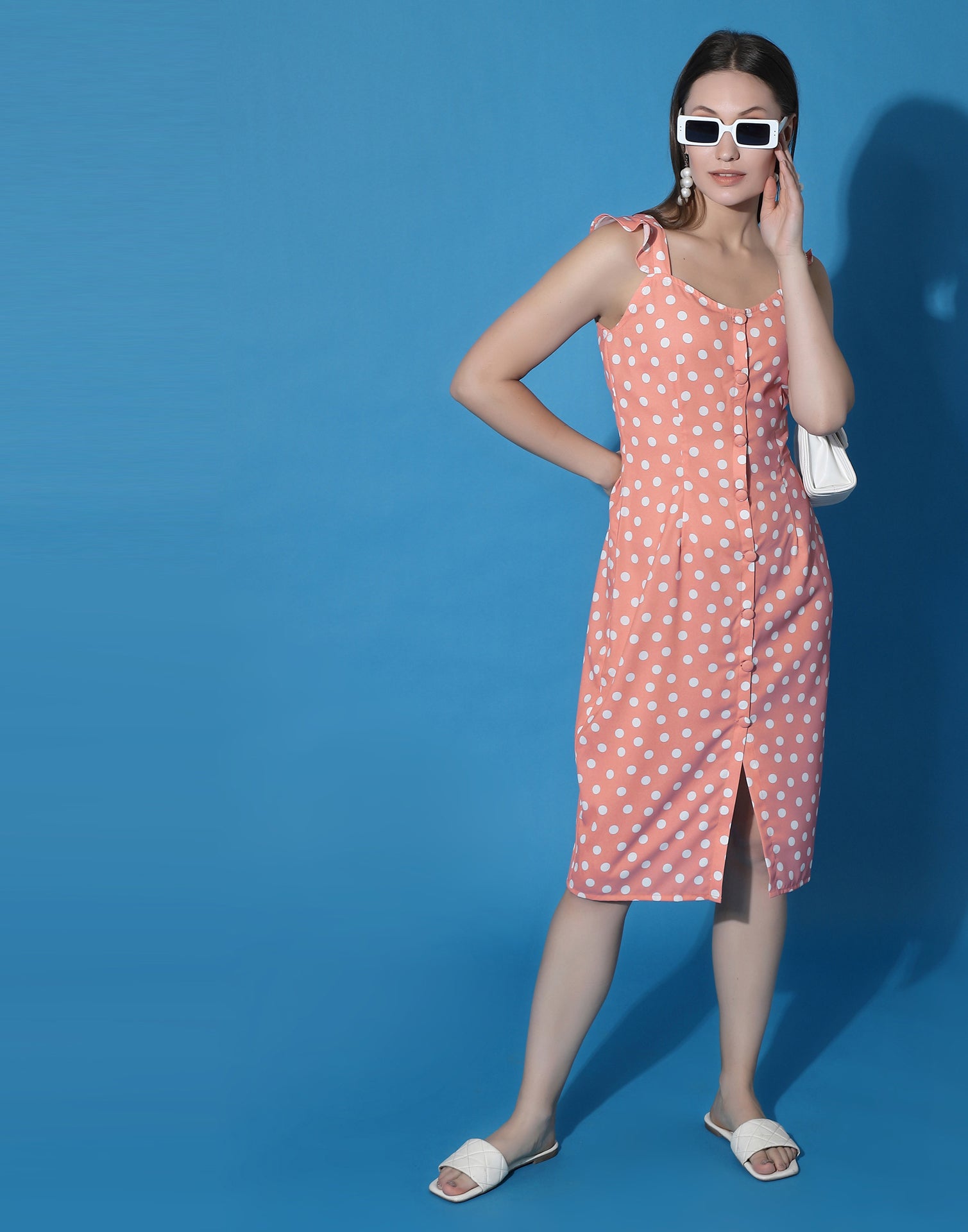 Peach Button Pencil Dress | Sudathi