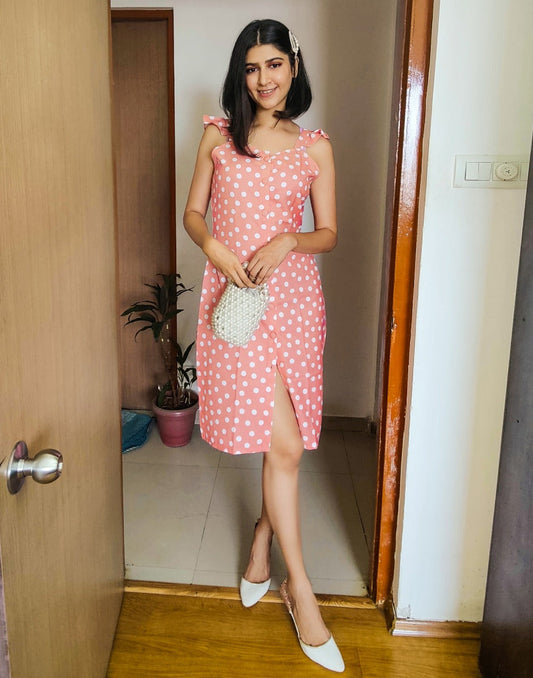 Peach Button Pencil Dress | Sudathi